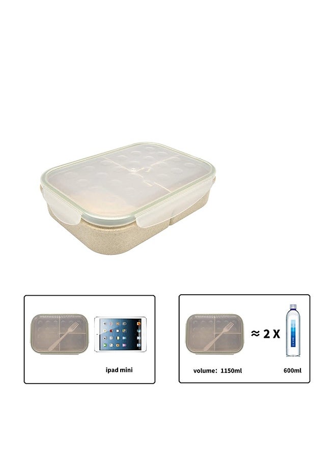 Bento Lunch Box Durable Leakproof Containers With 3 Compartments For Kids Plastic White/Beige 8.3x5.6x2.6inch