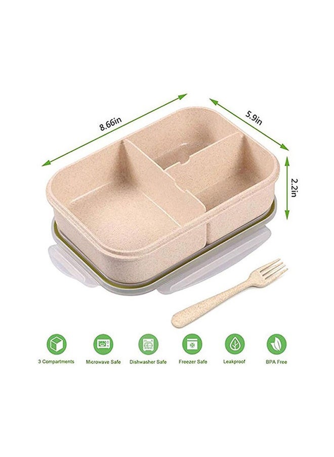 Bento Lunch Box Durable Leakproof Containers With 3 Compartments For Kids Plastic White/Beige 8.3x5.6x2.6inch