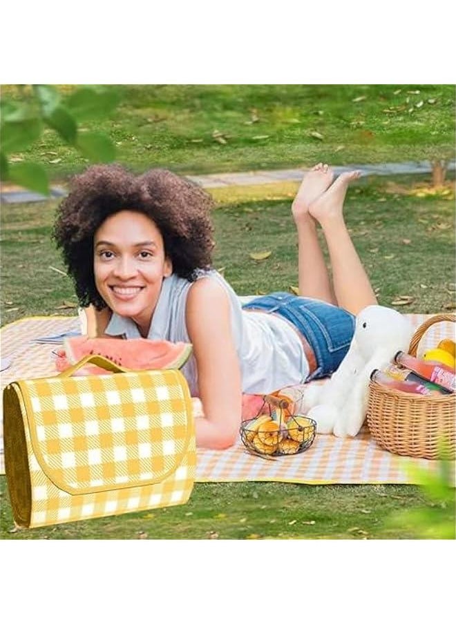 1 Foldable Picnic Blanket Large Size 80 x 80 Family Outdoor Camping Dinner for 8 People can sit 40 x 60 Couples Exclusive mat, (40×60 ), Yellow