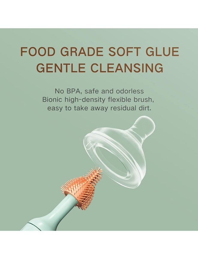 Electric Silicone Bottle Brush, Electric Bottle Brush Set with Baby Bottle Brush Cleaner, Nipple Brush, Straw Cleaner Brush, Travel Baby Essentials for Moms Straw Brushes Green