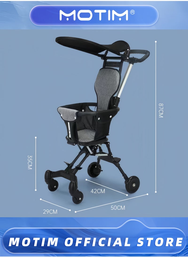 Lightweight Foldable Baby Stroller Two-Way Baby Stroller with One-Button Folding & Safety Harness & Parent Handle for outings
