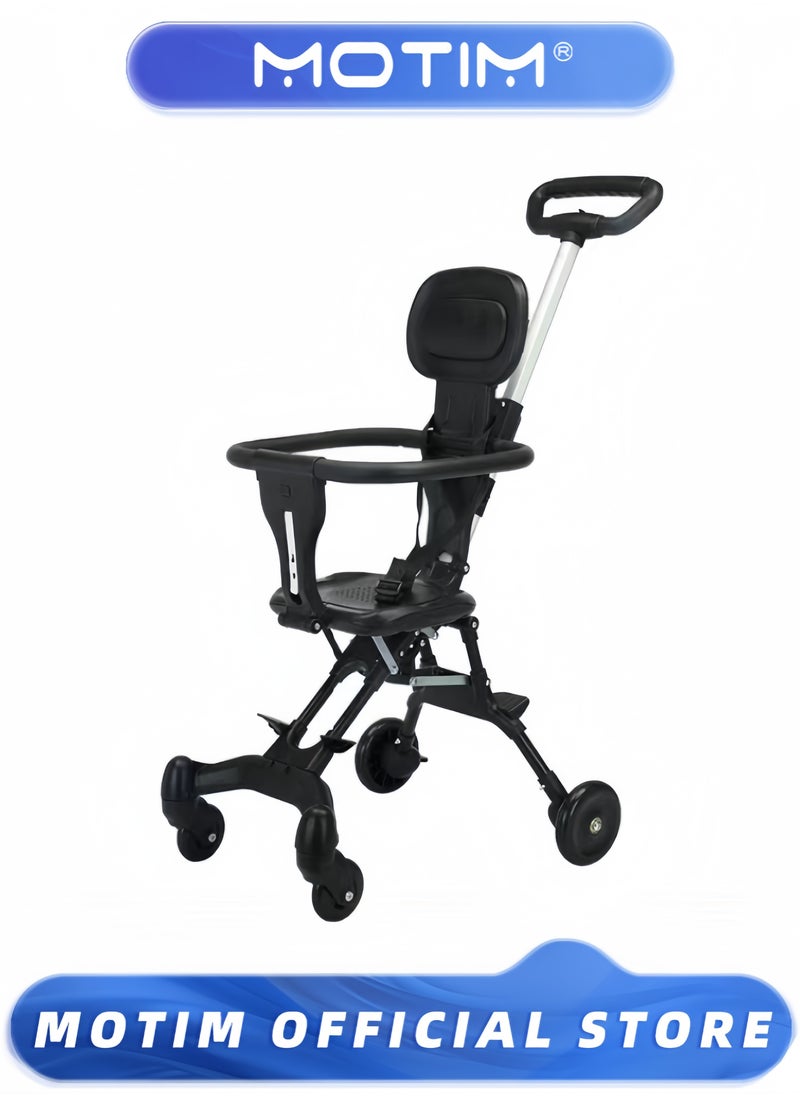Lightweight Foldable Baby Stroller Two-Way Baby Stroller with One-Button Folding & Safety Harness & Parent Handle for outings