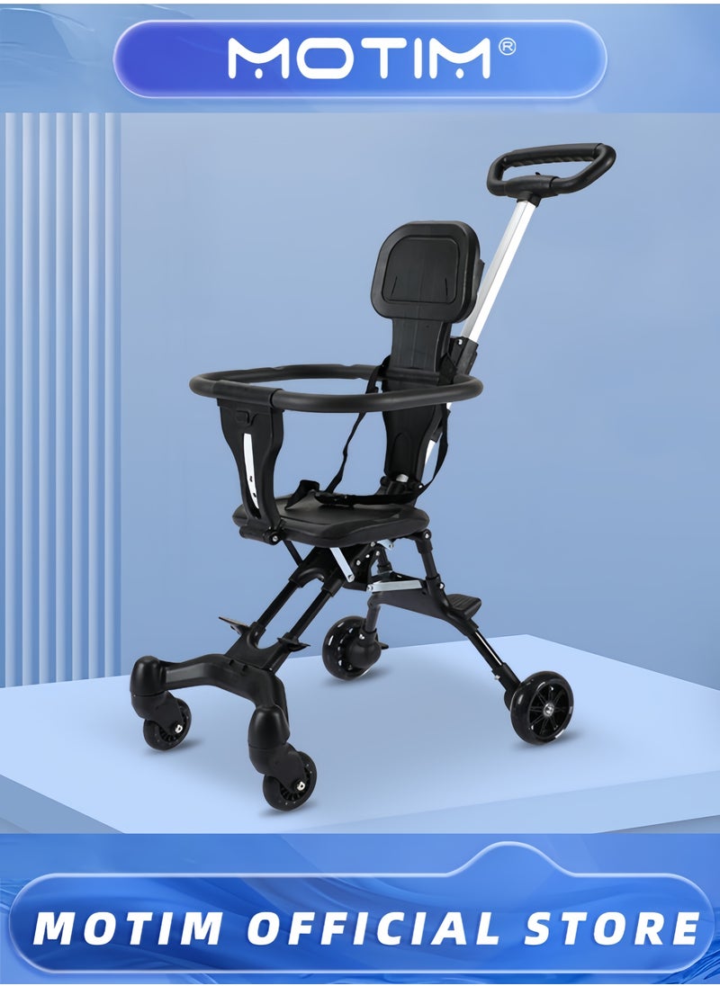 Lightweight Foldable Baby Stroller Two-Way Baby Stroller with One-Button Folding & Safety Harness & Parent Handle for outings