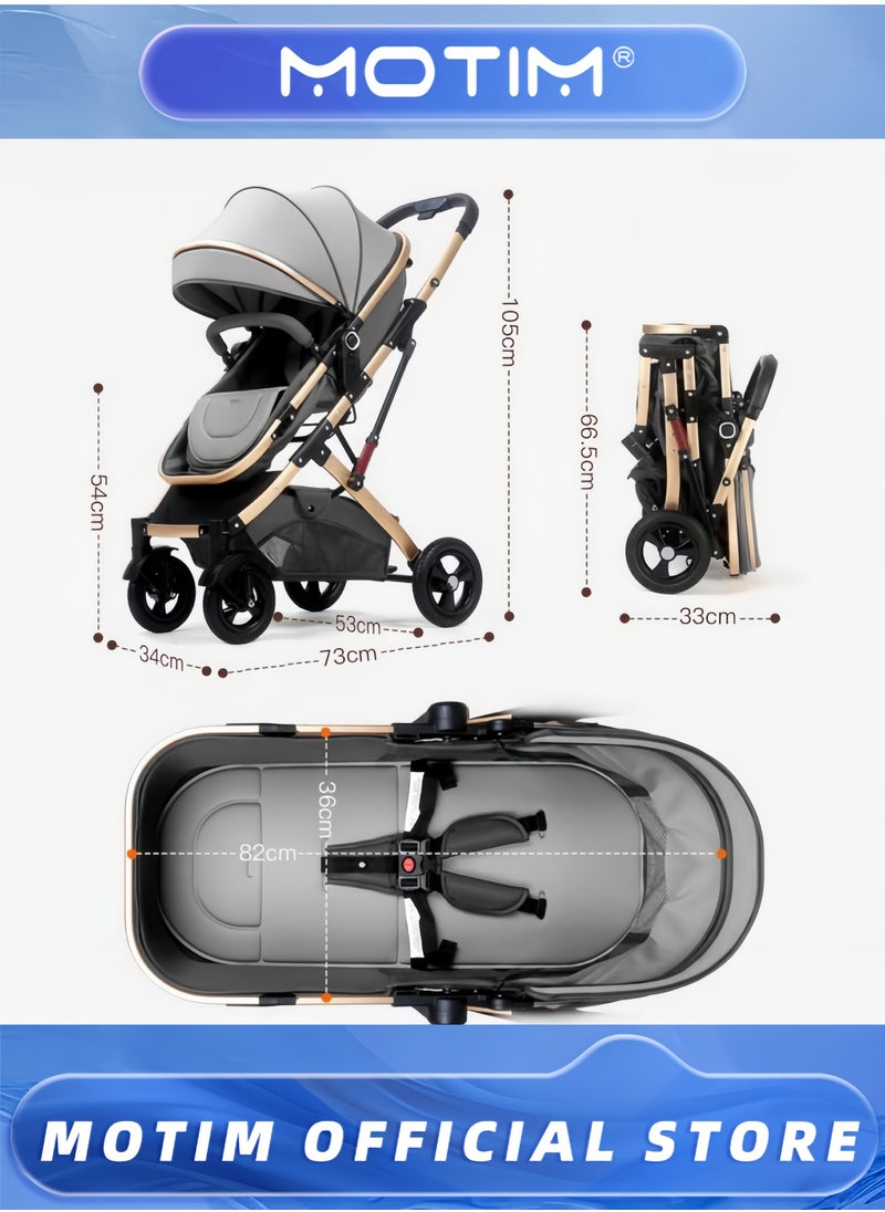Baby Carriage Stroller for Infant and Toddler Lightweight Baby Bassinet Stroller Pram Pushchair High Landscape Two-way Baby Trolley Ideal for 0-36 Months