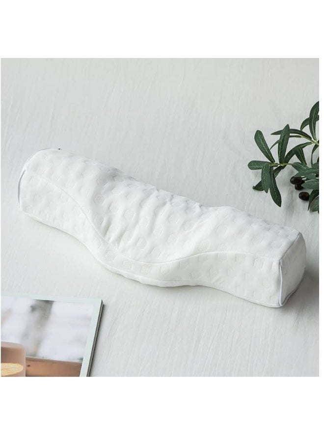 Cervical Neck Pillow for Pain Relief Sleeping, Neck roll Pillow Memory Foam for Stiff Neck Pain Relief ，Travel Bolster Pillow for Bed for Side Sleepers Back Sleeper (White)