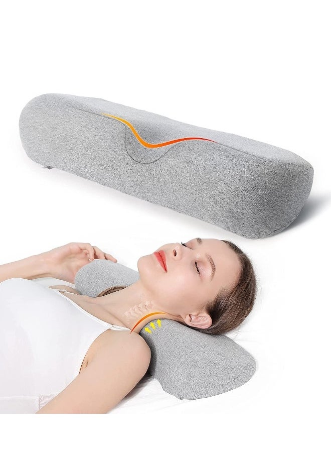 Cervical Neck Pillow for Sleeping Memory Foam Bolster Pillow for Stiff Neck Pain Relief Neck Roll Pillow Neck Support Pillow for Bed Side Sleepers Bolster Pillow Support for Sleeping Light Gray