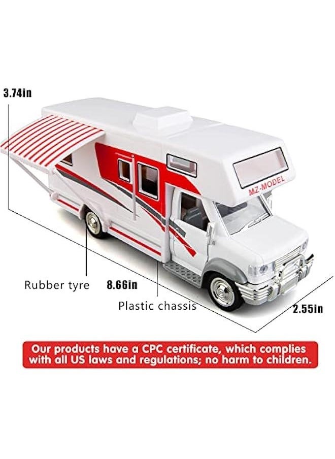 1:28 Scale DIY Luxury Motorhome DIE-CAST Car Model, Zinc Alloy Die-Cast Pull Back Vehicles Kid Toys for Boy Girl Gift (Red)