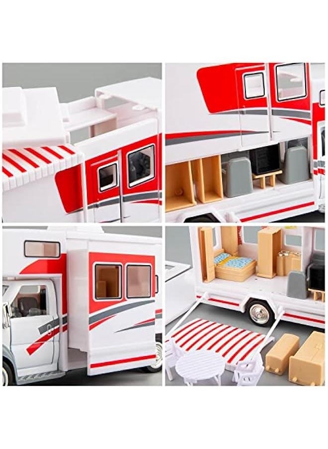 1:28 Scale DIY Luxury Motorhome DIE-CAST Car Model, Zinc Alloy Die-Cast Pull Back Vehicles Kid Toys for Boy Girl Gift (Red)