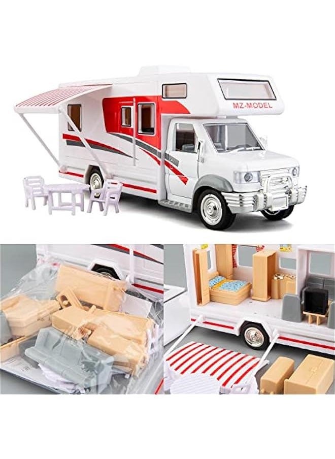 1:28 Scale DIY Luxury Motorhome DIE-CAST Car Model, Zinc Alloy Die-Cast Pull Back Vehicles Kid Toys for Boy Girl Gift (Red)