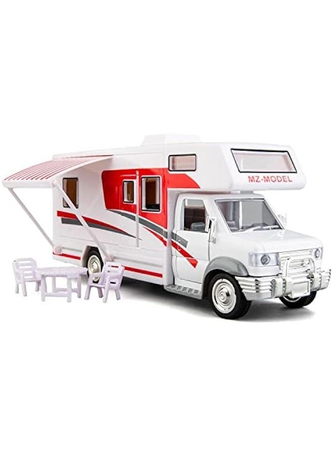 1:28 Scale DIY Luxury Motorhome DIE-CAST Car Model, Zinc Alloy Die-Cast Pull Back Vehicles Kid Toys for Boy Girl Gift (Red)