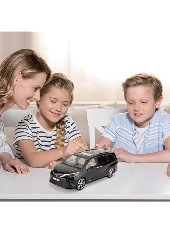 1:24 Sienna Car Model, Pull Back Diecast Toy Car with Sounds＆Lights for Kids Boys Girls and Adults, Gift Black