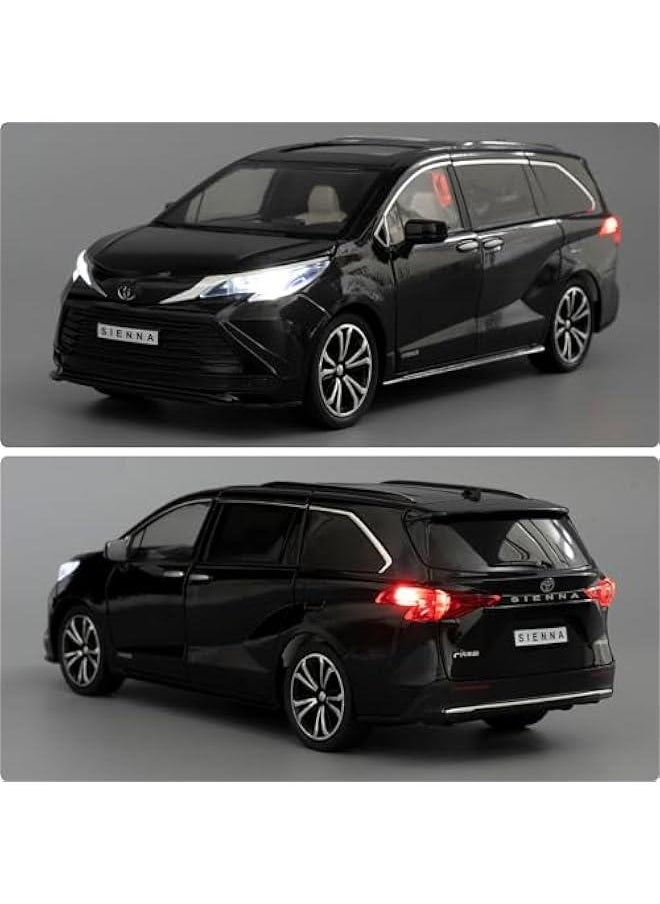 1:24 Sienna Car Model, Pull Back Diecast Toy Car with Sounds＆Lights for Kids Boys Girls and Adults, Gift Black