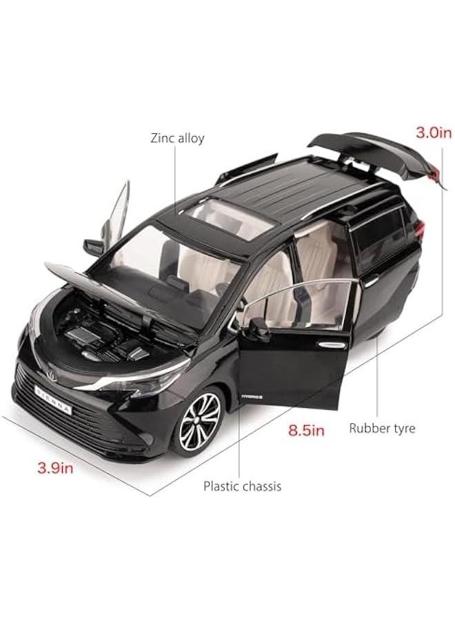 1:24 Sienna Car Model, Pull Back Diecast Toy Car with Sounds＆Lights for Kids Boys Girls and Adults, Gift Black
