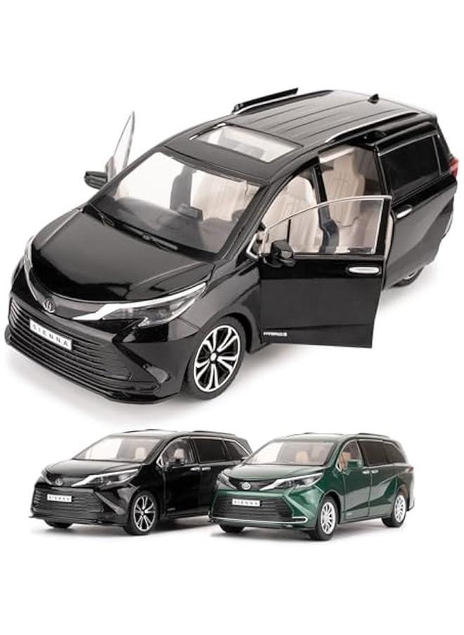 1:24 Sienna Car Model, Pull Back Diecast Toy Car with Sounds＆Lights for Kids Boys Girls and Adults, Gift Black
