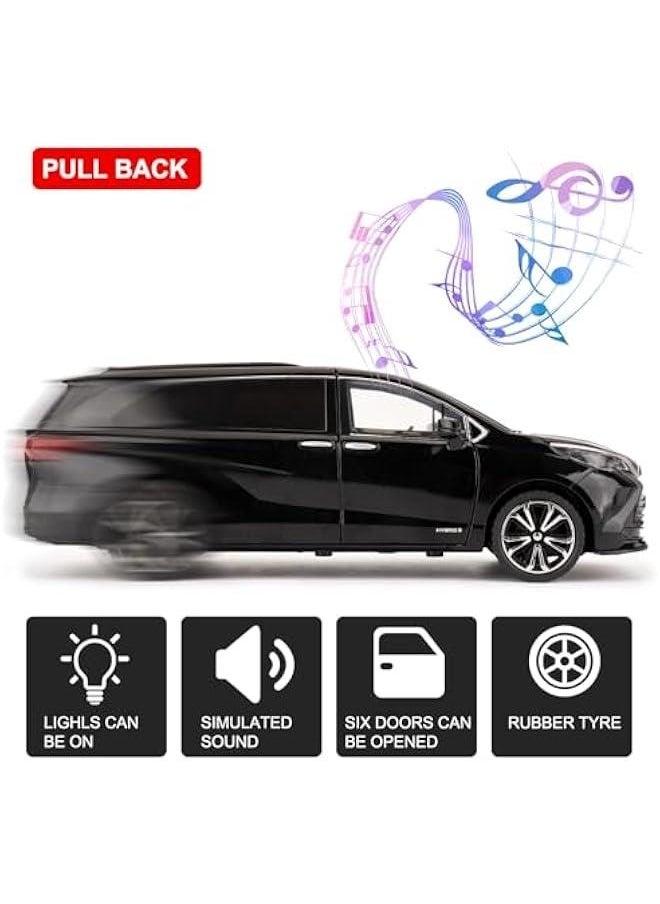 1:24 Sienna Car Model, Pull Back Diecast Toy Car with Sounds＆Lights for Kids Boys Girls and Adults, Gift Black
