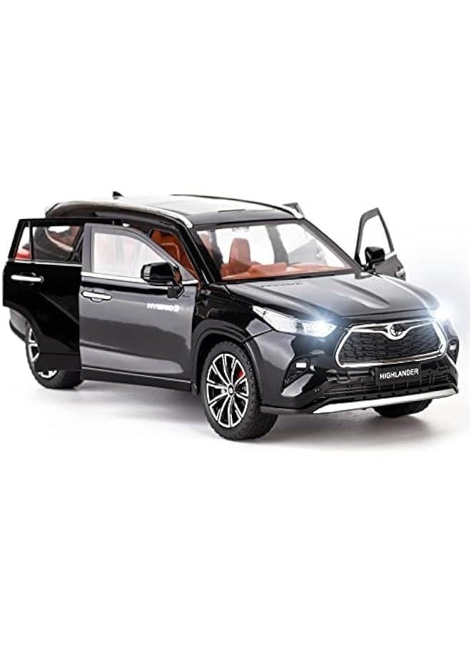 1/24 Highlander Model Car, Zinc Alloy Pull Back Toy car with Sound and Light for Kids Boy Girl Gift(Black)