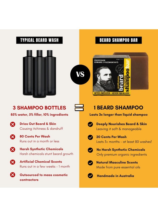 Professor Fuzzworthy’s Beard Shampoo Bar for Extra Soft Healthy Beard - Tames Beard with Beer & Rhassoul Clay - All Natural Ingredients - Australia, 4.2 oz