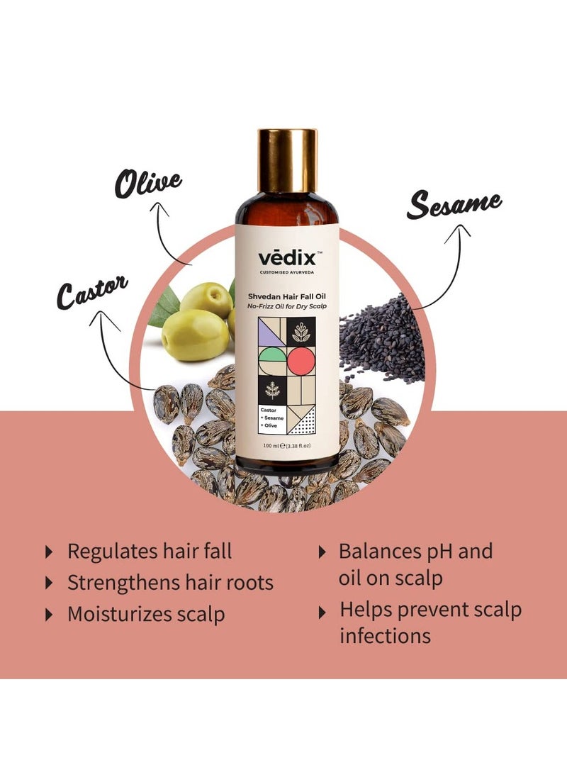 Customised Ayurvedic Hair Fall Oil | Vedix Shvedan Hair Fall Oil | For Dry Scalp | With Castor + Sesame + Olive | For Reducing Hair Fall | For Hair Growth | -100ml