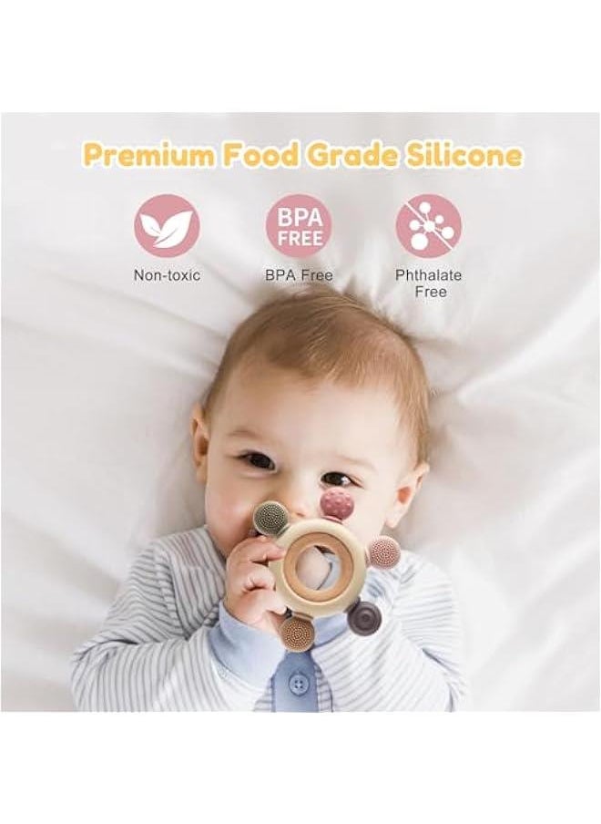 Baby Sensory Teething Ring + Baby Teething Mitten for 0-6 6-12 Months