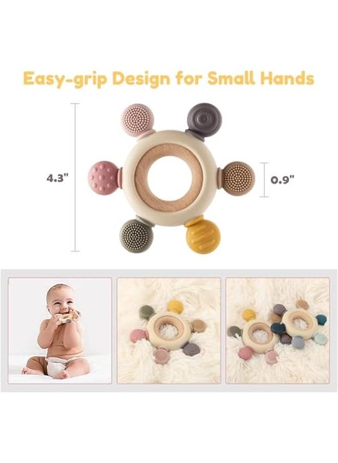 Baby Sensory Teething Ring + Baby Teething Mitten for 0-6 6-12 Months