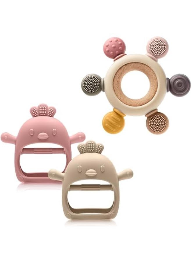 Baby Sensory Teething Ring + Baby Teething Mitten for 0-6 6-12 Months