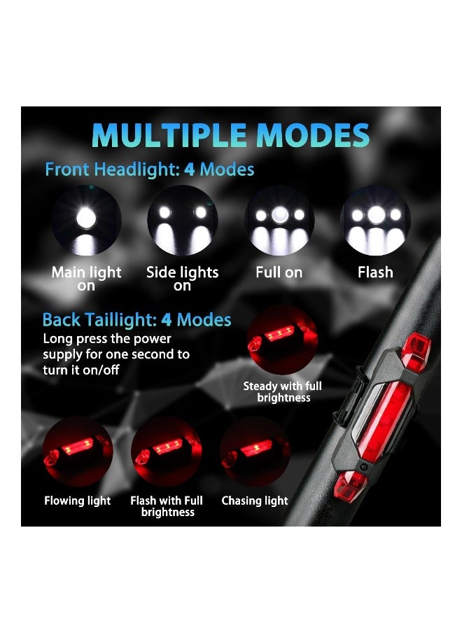 5000 Lumen Bright USB Rechrageable Bike Light Set, Powerful Bicycle Headlight and Back, 4 Light Modes, Waterproof Bike Lights for Night Riding, Easy to Install for Road Mountain Cycling