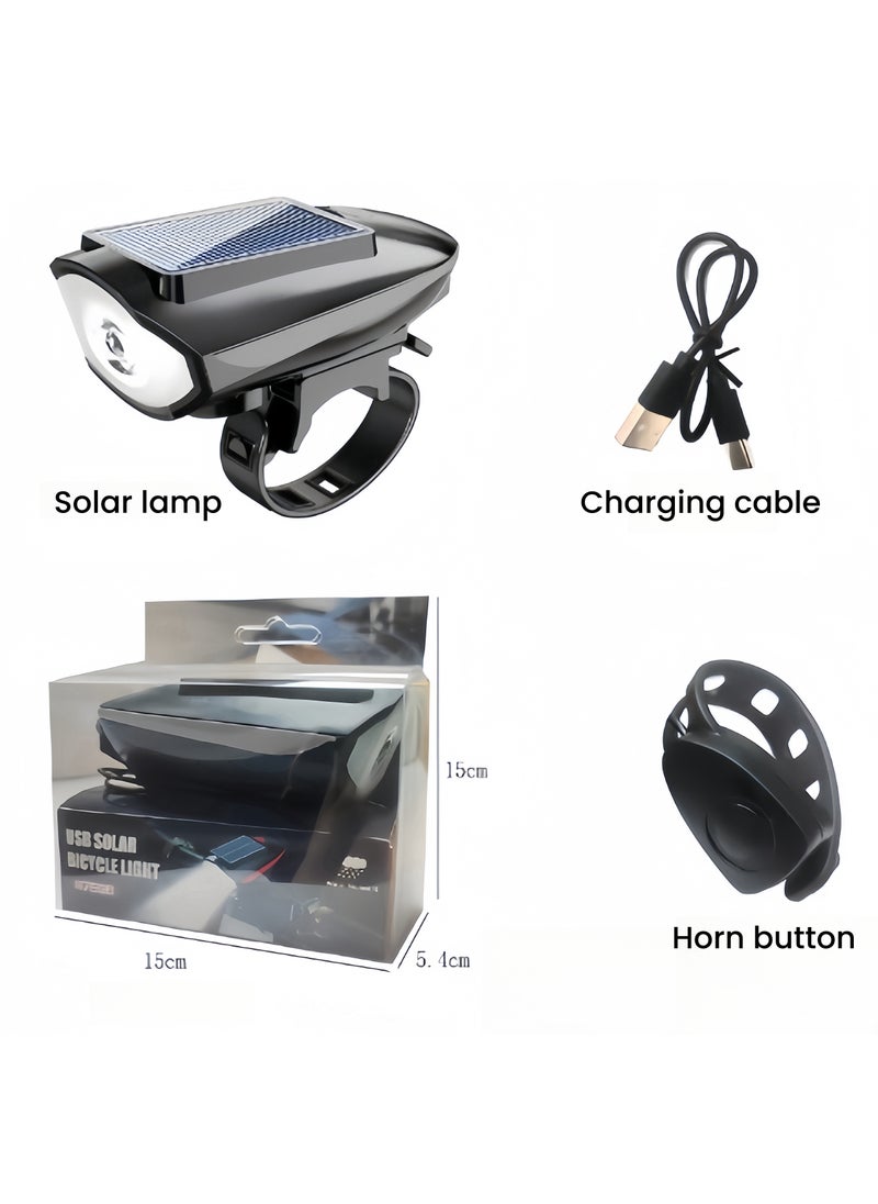 Multifunctional solar and USB rechargeable battery Mountain bike ride at night high brightness bike headlights and 120dB horn bike charging lights