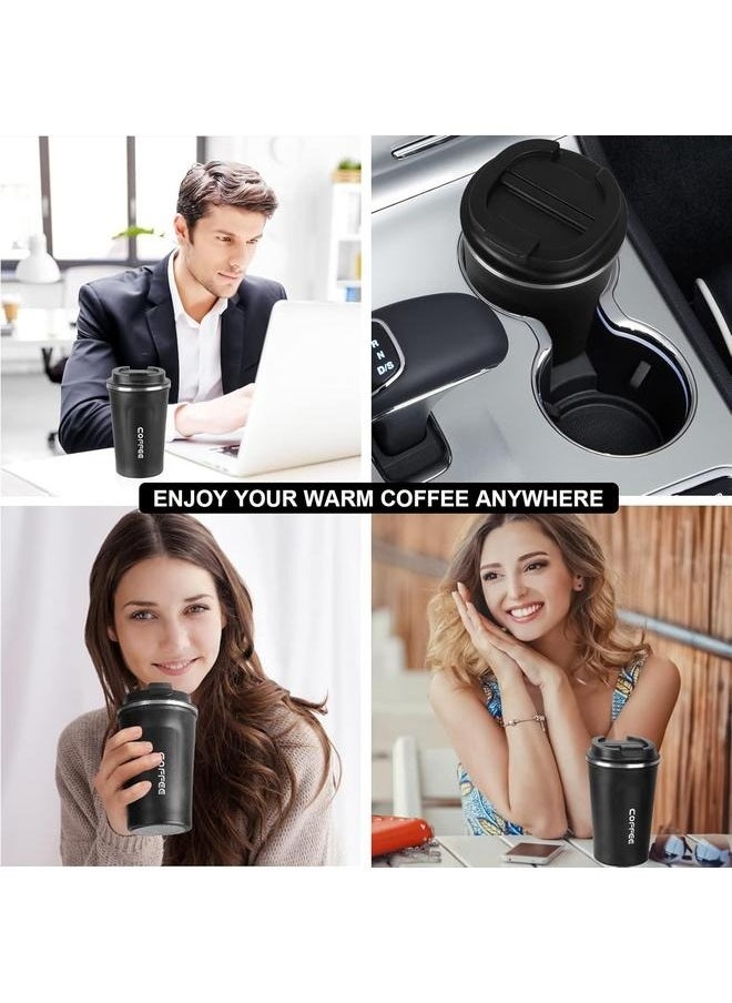 Travel Thermos Coffee Cup Black-510ml- Insulated Tumbler Coffee Cups with Lids Spill Proof, Leakproof Stainless Steel Double Wall Vacuum Tumblers for Iced / Hot Coffee Gift for Mothers & Fathers Days