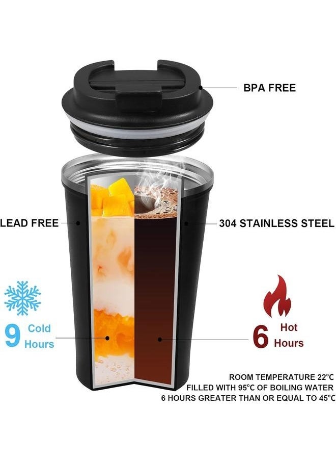 Travel Thermos Coffee Cup Black-510ml- Insulated Tumbler Coffee Cups with Lids Spill Proof, Leakproof Stainless Steel Double Wall Vacuum Tumblers for Iced / Hot Coffee Gift for Mothers & Fathers Days