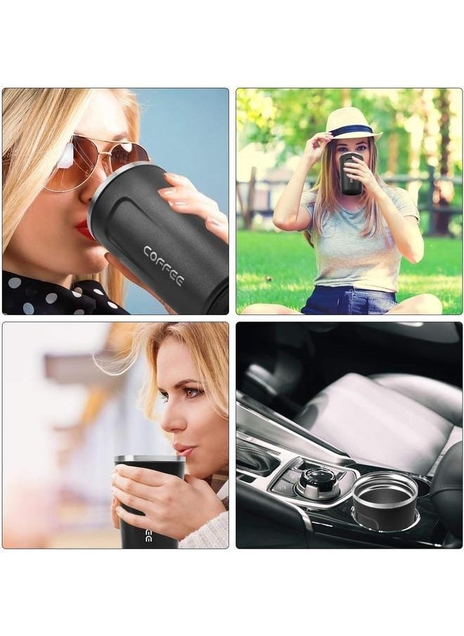 Travel Thermos Coffee Cup Black-510ml- Insulated Tumbler Coffee Cups with Lids Spill Proof, Leakproof Stainless Steel Double Wall Vacuum Tumblers for Iced / Hot Coffee Gift for Mothers & Fathers Days