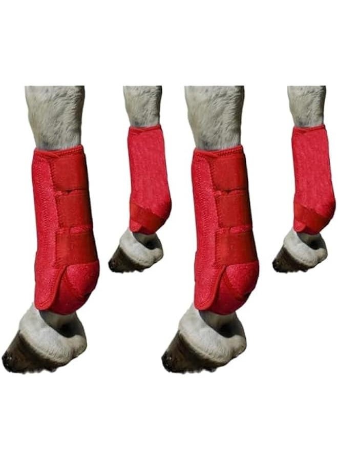 4Pcs Horse Boots Leg Protectors Adjustable Comfortable Neoprene Reusable Breathable Horse Protectors Equipment Set, red, S