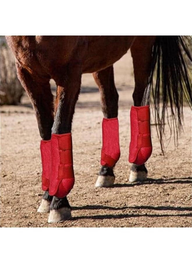 4Pcs Horse Boots Leg Protectors Adjustable Comfortable Neoprene Reusable Breathable Horse Protectors Equipment Set, red, S
