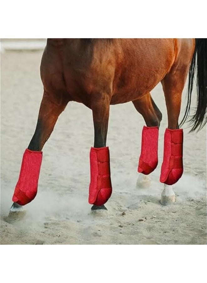4Pcs Horse Boots Leg Protectors Adjustable Comfortable Neoprene Reusable Breathable Horse Protectors Equipment Set, red, S