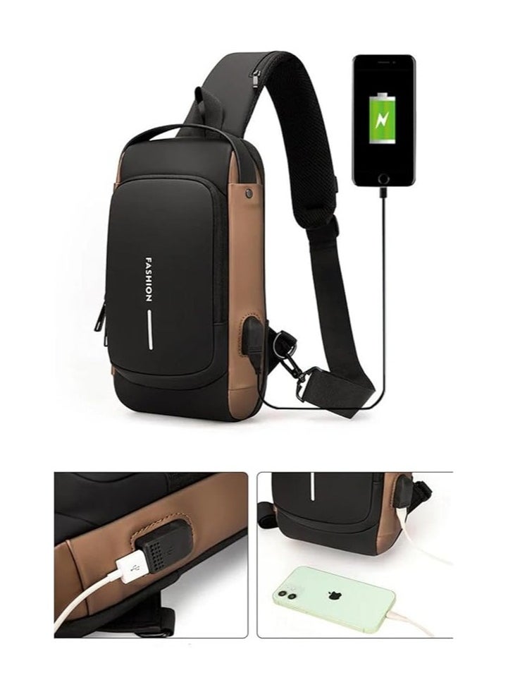 Men's Sling Shoulder Backpack USB Charging Sport Sling Anti-Theft Shoulder Bag, Waterproof Crossbody Bags Chest Daypack for Hiking Cycling Travelling Outdoor