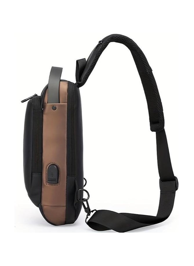 Men's Sling Shoulder Backpack USB Charging Sport Sling Anti-Theft Shoulder Bag, Waterproof Crossbody Bags Chest Daypack for Hiking Cycling Travelling Outdoor