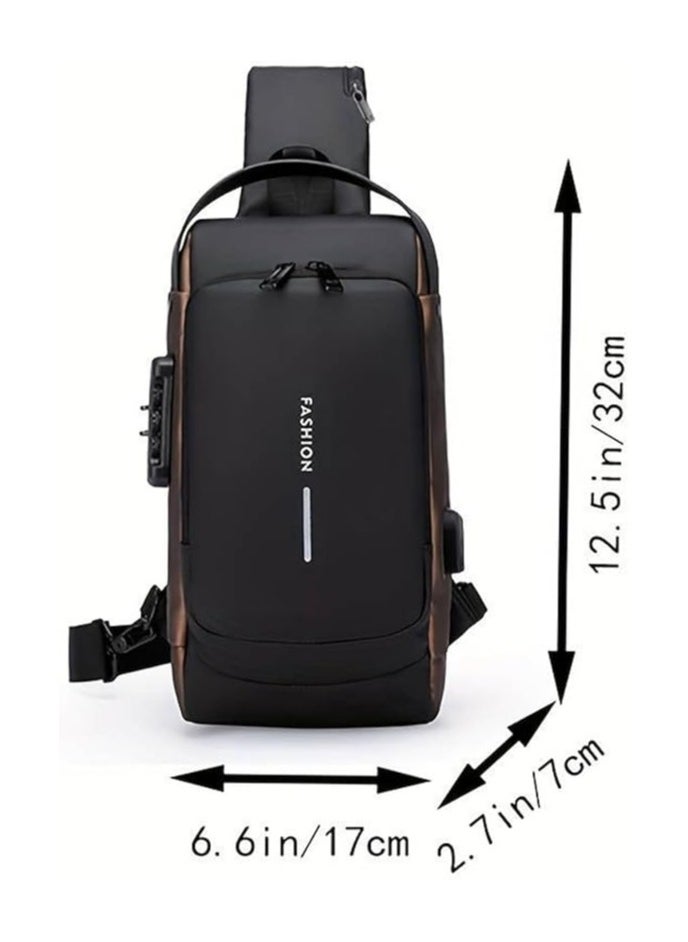 Men's Sling Shoulder Backpack USB Charging Sport Sling Anti-Theft Shoulder Bag, Waterproof Crossbody Bags Chest Daypack for Hiking Cycling Travelling Outdoor