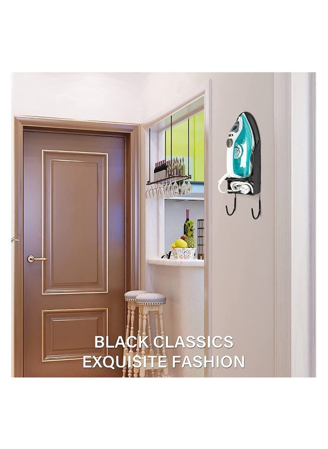 Ironing Board Holder Wall Mounted Storage Organizer  Electric Iron Holder Household Bathroom Shelf with Heat Resistant Tray Storage Organizer Easily Mount Against Wall Black