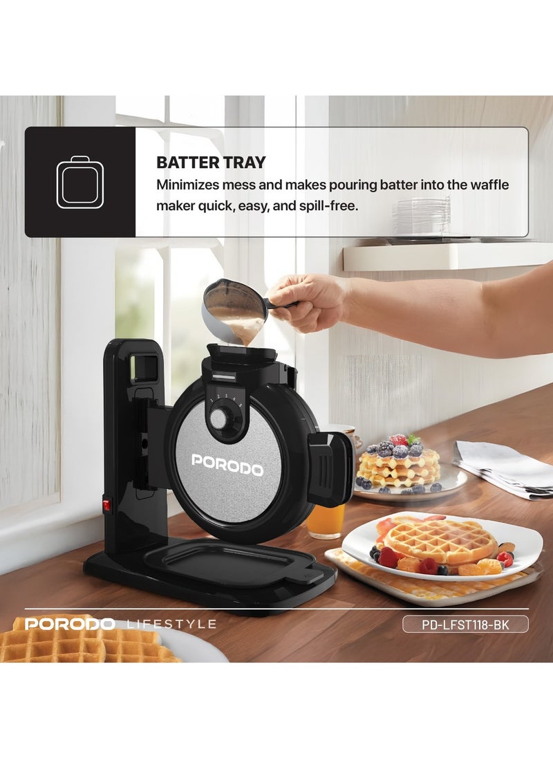 Vertical Waffle Maker Hassle-Free Waffle with 5 Heat Levels & Nonstick Plate / 3 Min Waffle Making / Batter Tray / Even Heat Distribution / Compact Smart Design / Vertical Pouring - Black