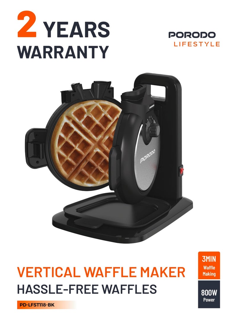 Vertical Waffle Maker Hassle-Free Waffle with 5 Heat Levels & Nonstick Plate / 3 Min Waffle Making / Batter Tray / Even Heat Distribution / Compact Smart Design / Vertical Pouring - Black