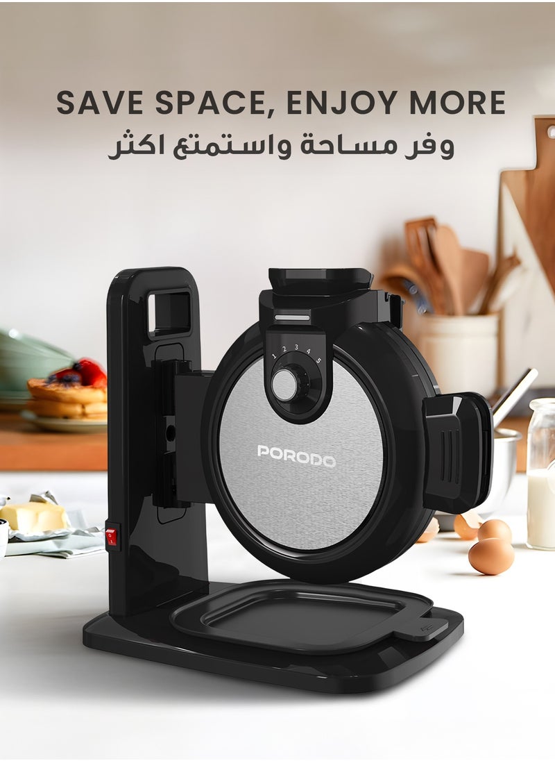 Vertical Waffle Maker Hassle-Free Waffle with 5 Heat Levels & Nonstick Plate / 3 Min Waffle Making / Batter Tray / Even Heat Distribution / Compact Smart Design / Vertical Pouring - Black