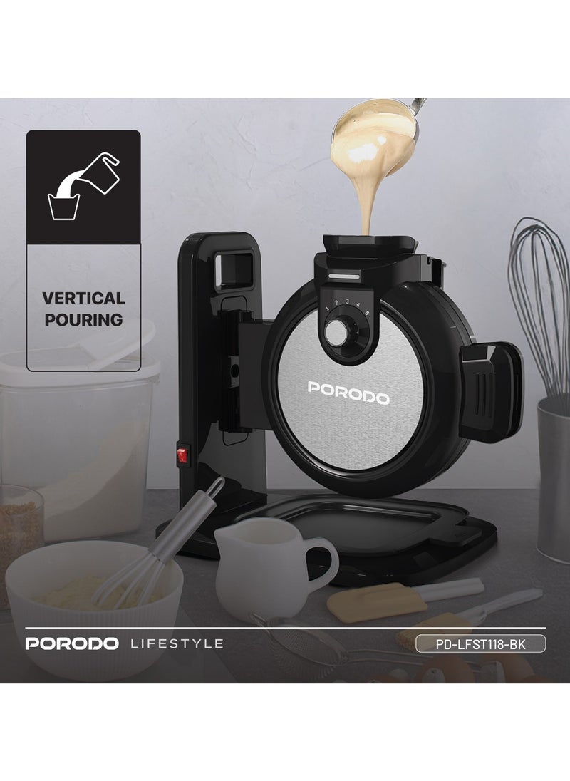 Vertical Waffle Maker Hassle-Free Waffle with 5 Heat Levels & Nonstick Plate / 3 Min Waffle Making / Batter Tray / Even Heat Distribution / Compact Smart Design / Vertical Pouring - Black