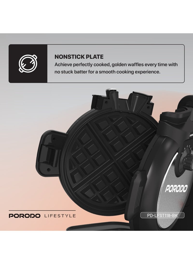 Vertical Waffle Maker Hassle-Free Waffle with 5 Heat Levels & Nonstick Plate / 3 Min Waffle Making / Batter Tray / Even Heat Distribution / Compact Smart Design / Vertical Pouring - Black