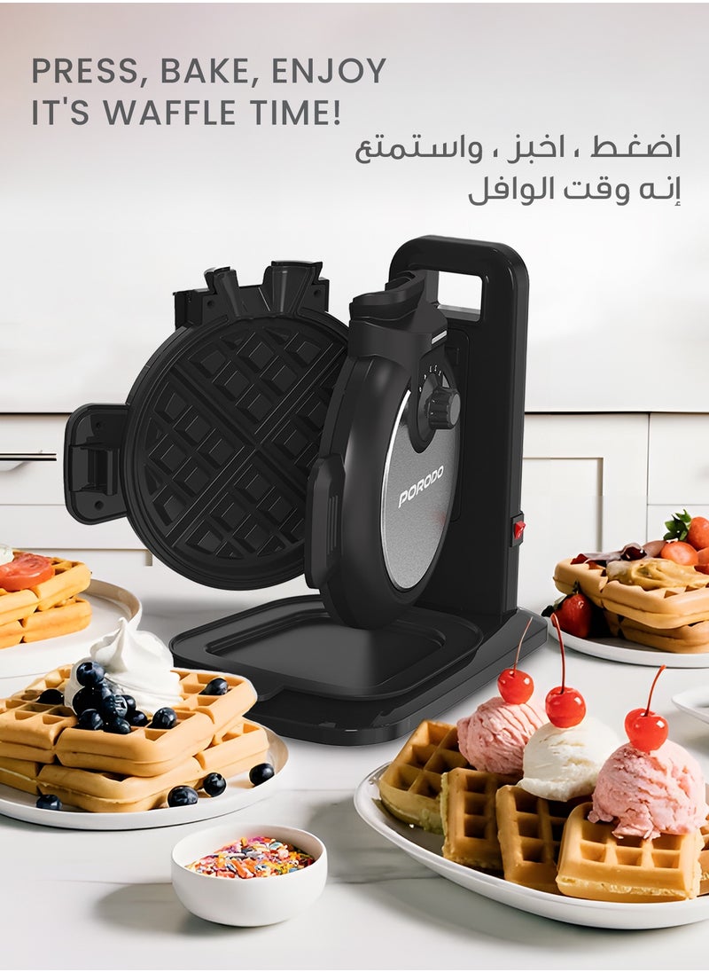 Vertical Waffle Maker Hassle-Free Waffle with 5 Heat Levels & Nonstick Plate / 3 Min Waffle Making / Batter Tray / Even Heat Distribution / Compact Smart Design / Vertical Pouring - Black