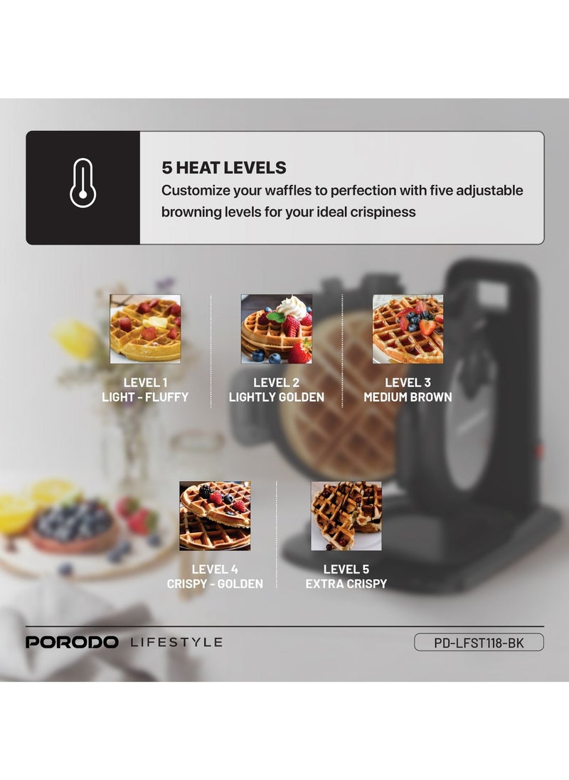 Vertical Waffle Maker Hassle-Free Waffle with 5 Heat Levels & Nonstick Plate / 3 Min Waffle Making / Batter Tray / Even Heat Distribution / Compact Smart Design / Vertical Pouring - Black