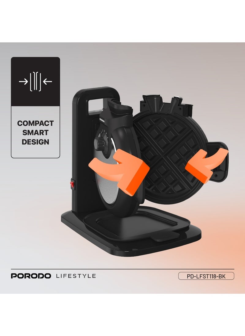 Vertical Waffle Maker Hassle-Free Waffle with 5 Heat Levels & Nonstick Plate / 3 Min Waffle Making / Batter Tray / Even Heat Distribution / Compact Smart Design / Vertical Pouring - Black