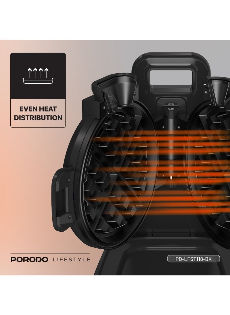 Vertical Waffle Maker Hassle-Free Waffle with 5 Heat Levels & Nonstick Plate / 3 Min Waffle Making / Batter Tray / Even Heat Distribution / Compact Smart Design / Vertical Pouring - Black