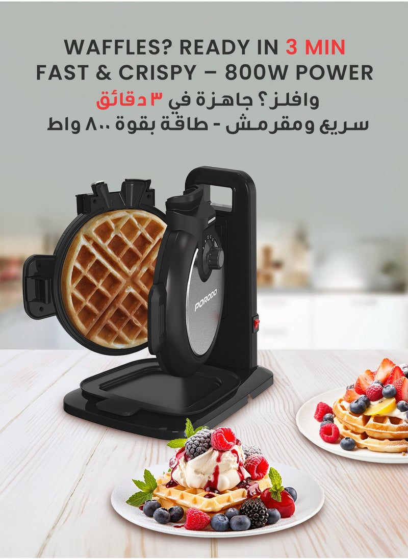 Vertical Waffle Maker Hassle-Free Waffle with 5 Heat Levels & Nonstick Plate / 3 Min Waffle Making / Batter Tray / Even Heat Distribution / Compact Smart Design / Vertical Pouring - Black