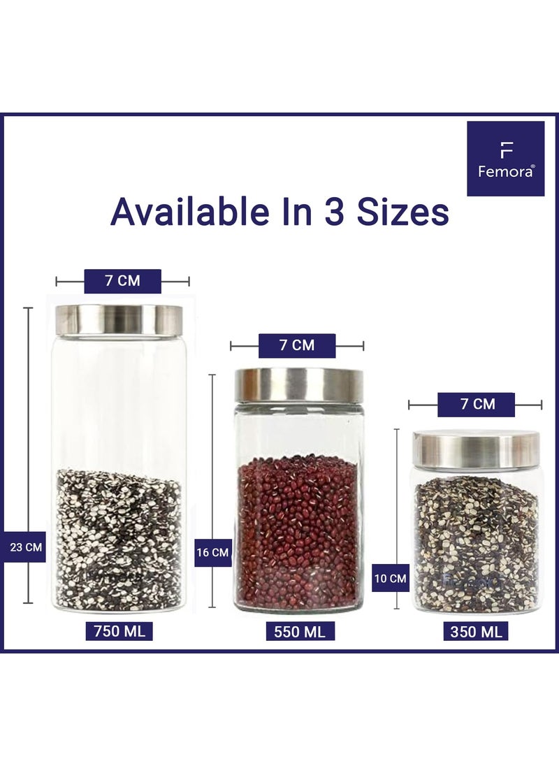 Femora Borosilicate Glass Round Jar With Stainless Steel Air Tight Lid| Glass Jars For Kitchen| Kitchen Storage Jars|1 Year Warranty|Jars for Gifting, Snacks,Spice, Cookies, Dry Food|350 ML| Set Of 1