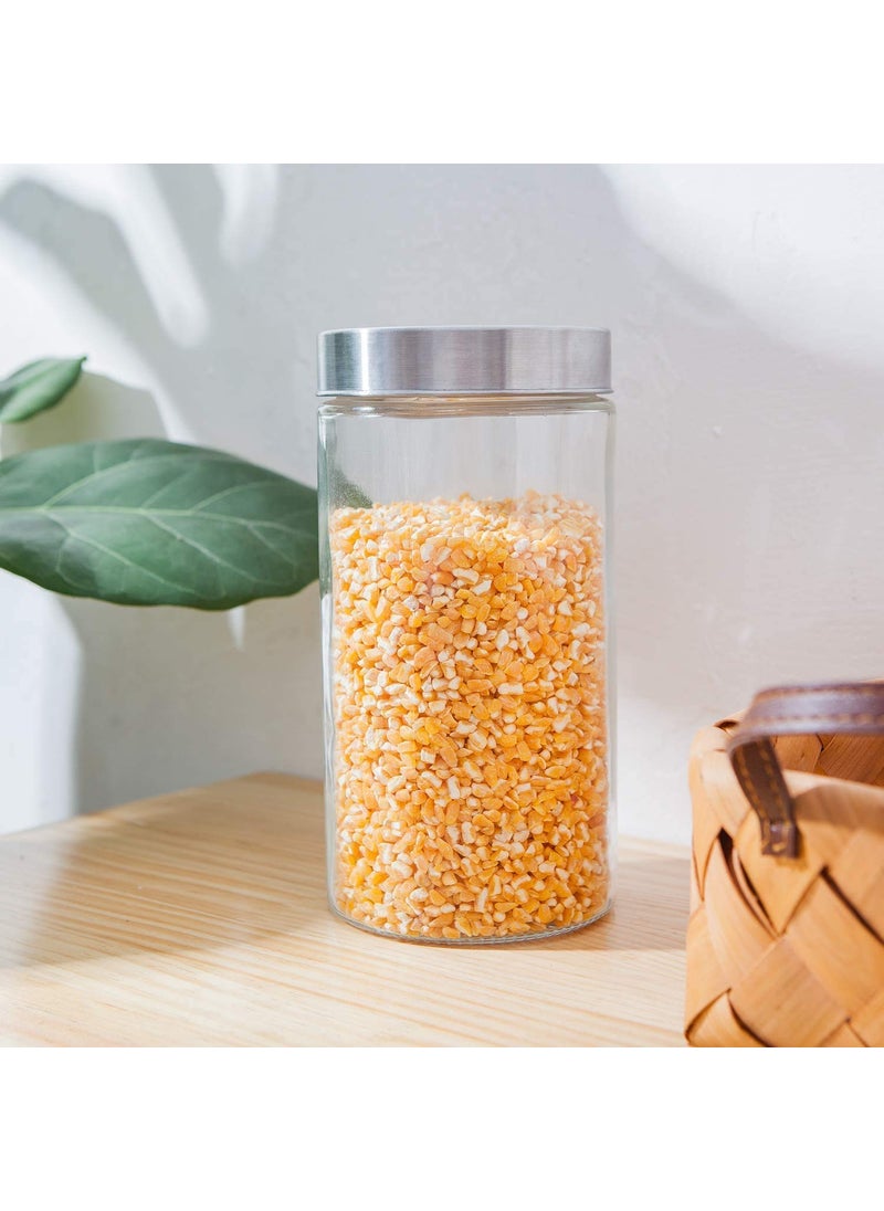 Femora Borosilicate Glass Round Jar With Stainless Steel Air Tight Lid| Glass Jars For Kitchen| Kitchen Storage Jars|1 Year Warranty|Jars for Gifting, Snacks,Spice, Cookies, Dry Food|350 ML| Set Of 1