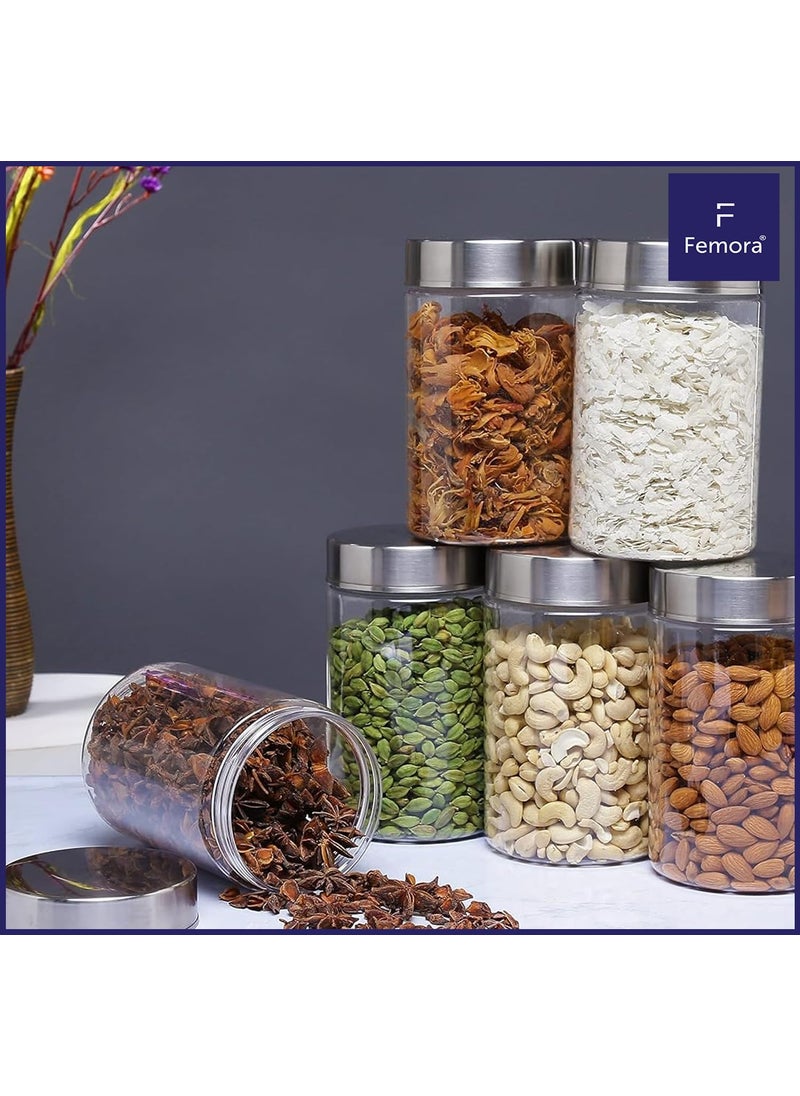 Femora Borosilicate Glass Round Jar With Stainless Steel Air Tight Lid| Glass Jars For Kitchen| Kitchen Storage Jars|1 Year Warranty|Jars for Gifting, Snacks,Spice, Cookies, Dry Food|350 ML| Set Of 1